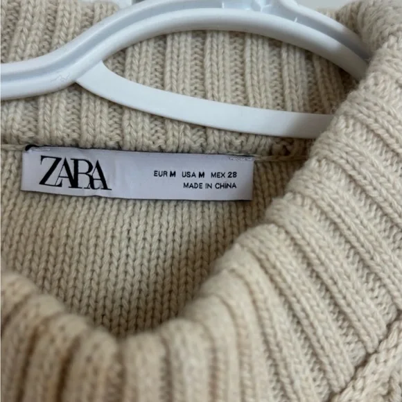 Zara Cream Cable Knit Turtleneck crop Sweater - Picture 5 of 5